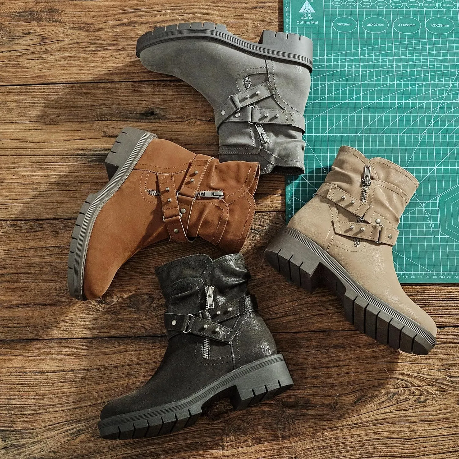 Women's Ankle Boots Combat Boots, Casual Comfortable Low Heel Side Zipper Booties for Women.
