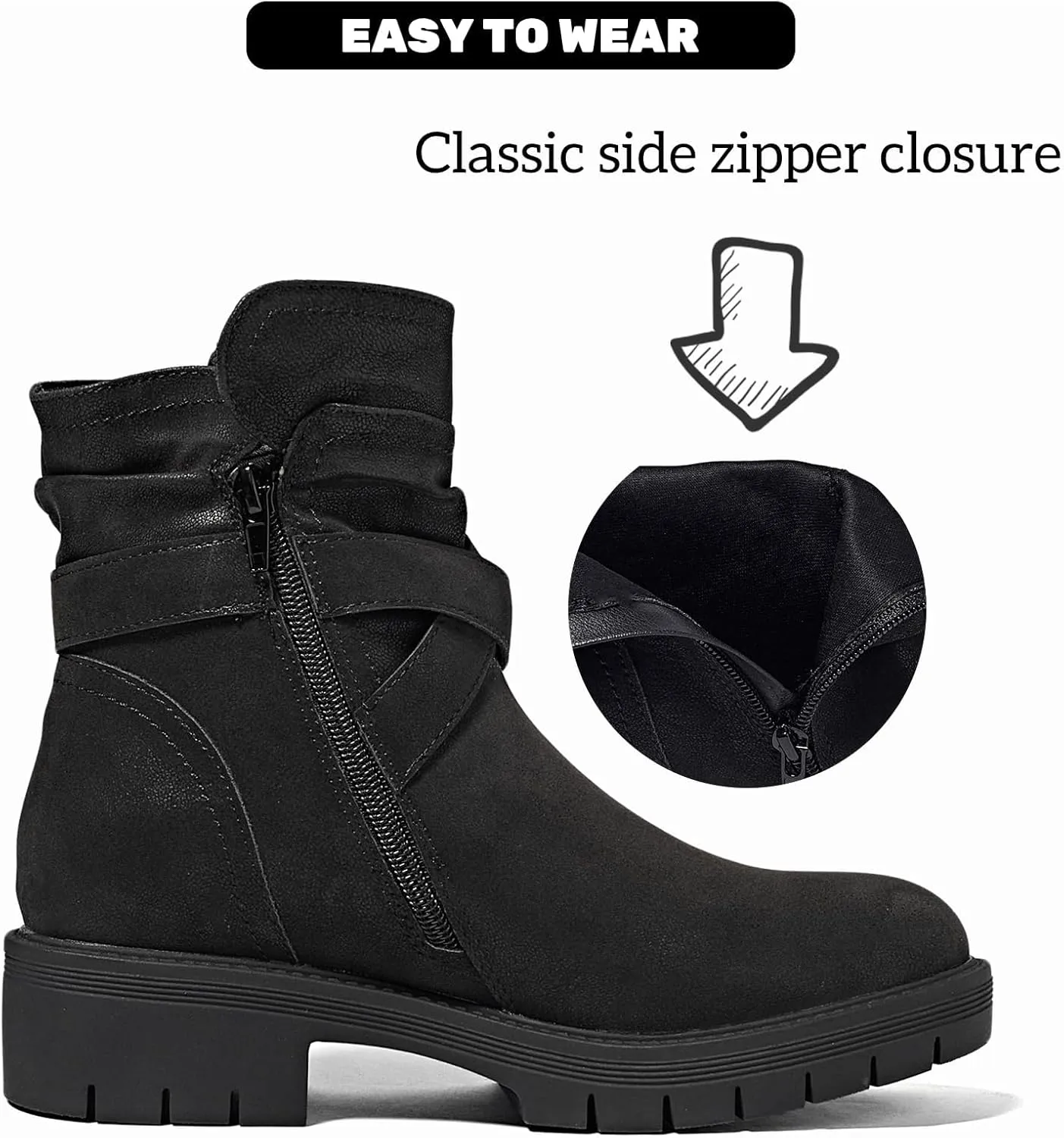 Women's Ankle Boots Combat Boots, Casual Comfortable Low Heel Side Zipper Booties for Women.