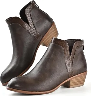 Women's Ankle Boots Low Heels Chunky Fashion Zipper Dressy Booties for Women