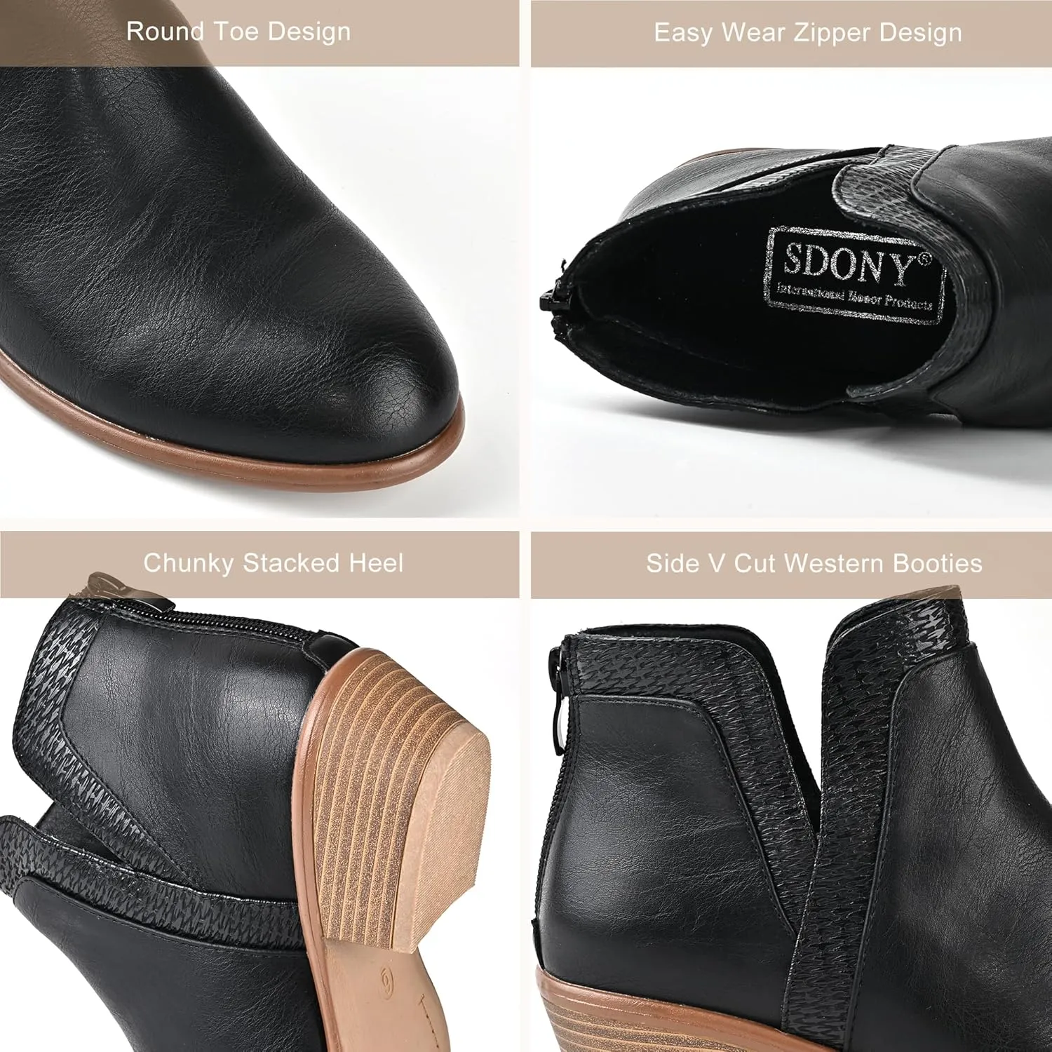 Women's Ankle Boots Low Heels Chunky Fashion Zipper Dressy Booties for Women