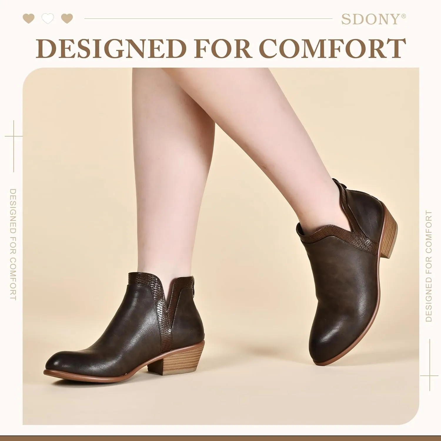 Women's Ankle Boots Low Heels Chunky Fashion Zipper Dressy Booties for Women