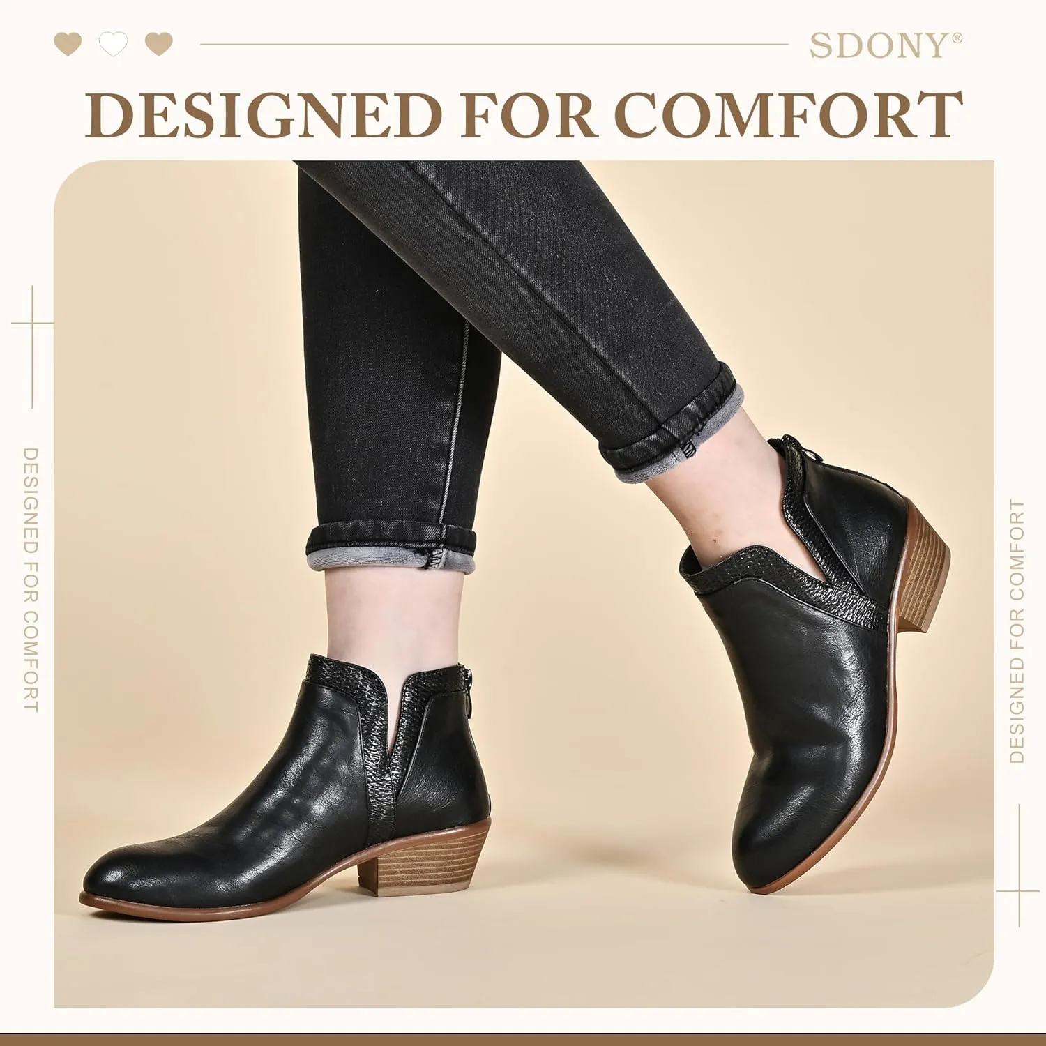 Women's Ankle Boots Low Heels Chunky Fashion Zipper Dressy Booties for Women