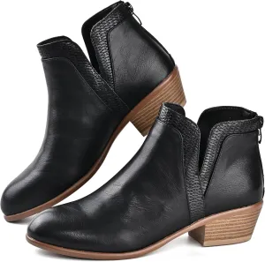 Women's Ankle Boots Low Heels Chunky Fashion Zipper Dressy Booties for Women