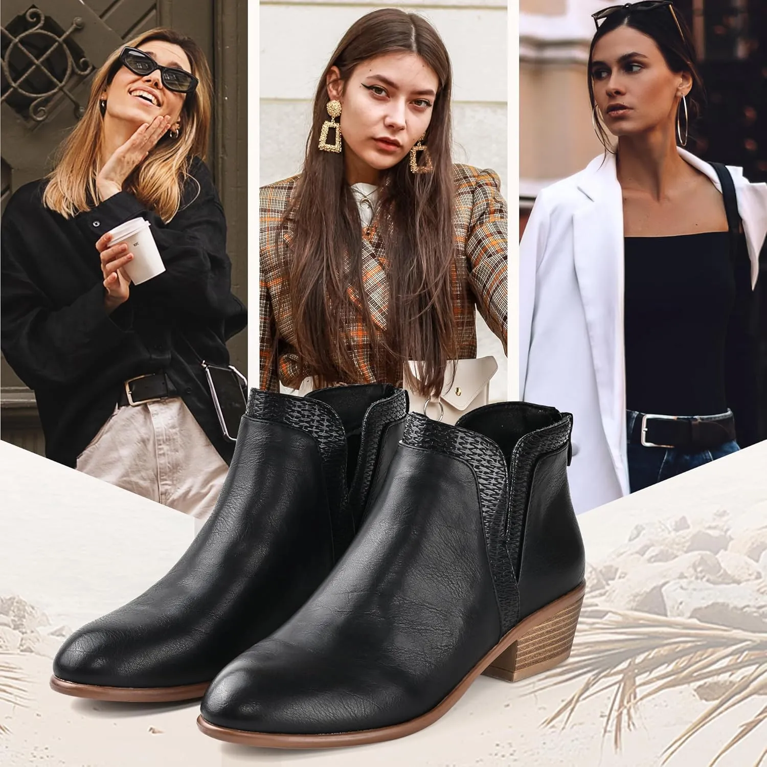 Women's Ankle Boots Low Heels Chunky Fashion Zipper Dressy Booties for Women