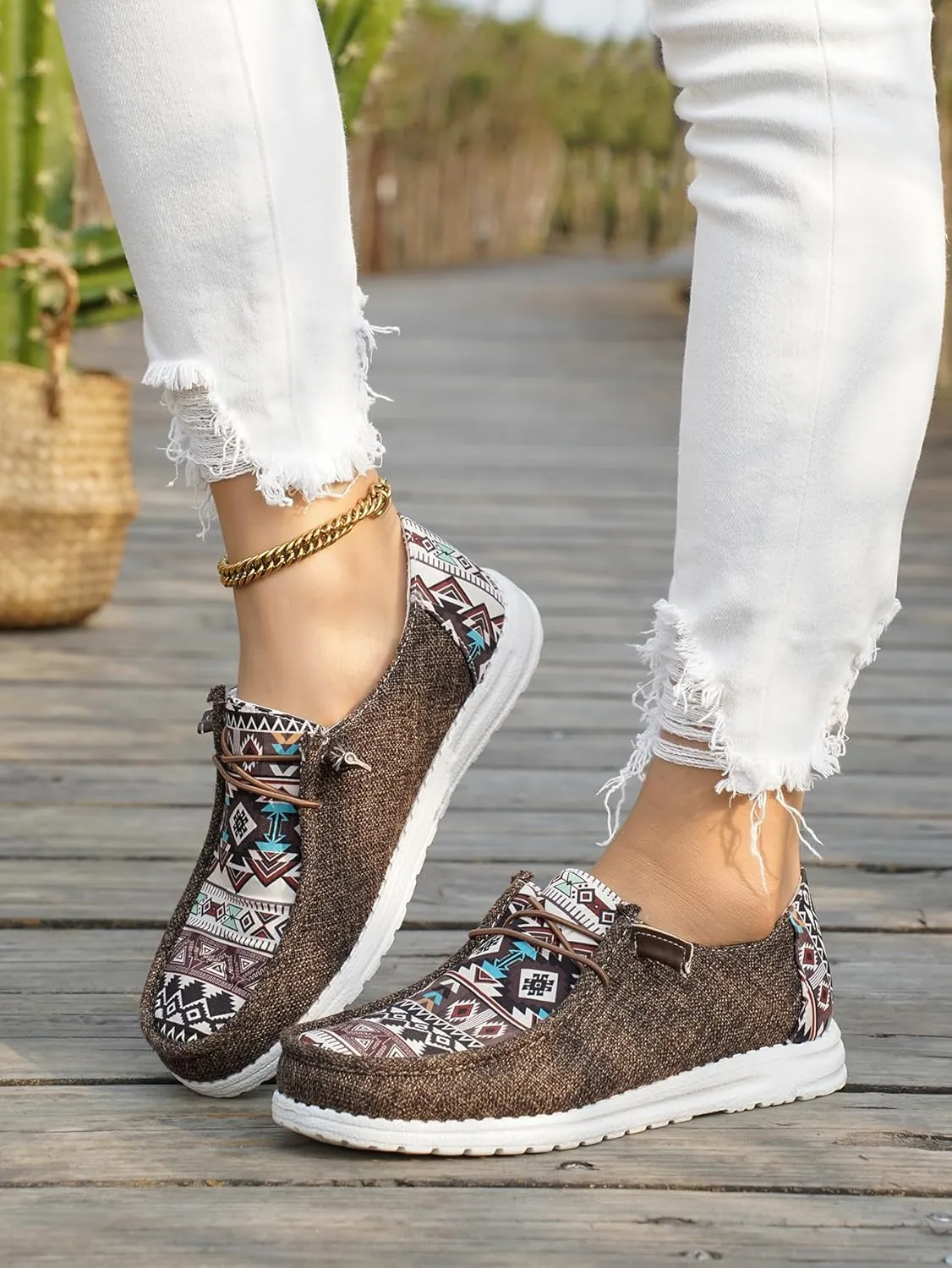 Women's Aztec Print Slip-On Loafers - Elastic Lace Comfort Shoes, Lightweight Foam Sole, Orthotic Support for Daily Wear, Trendy Casual Sneakers (US 6-11)