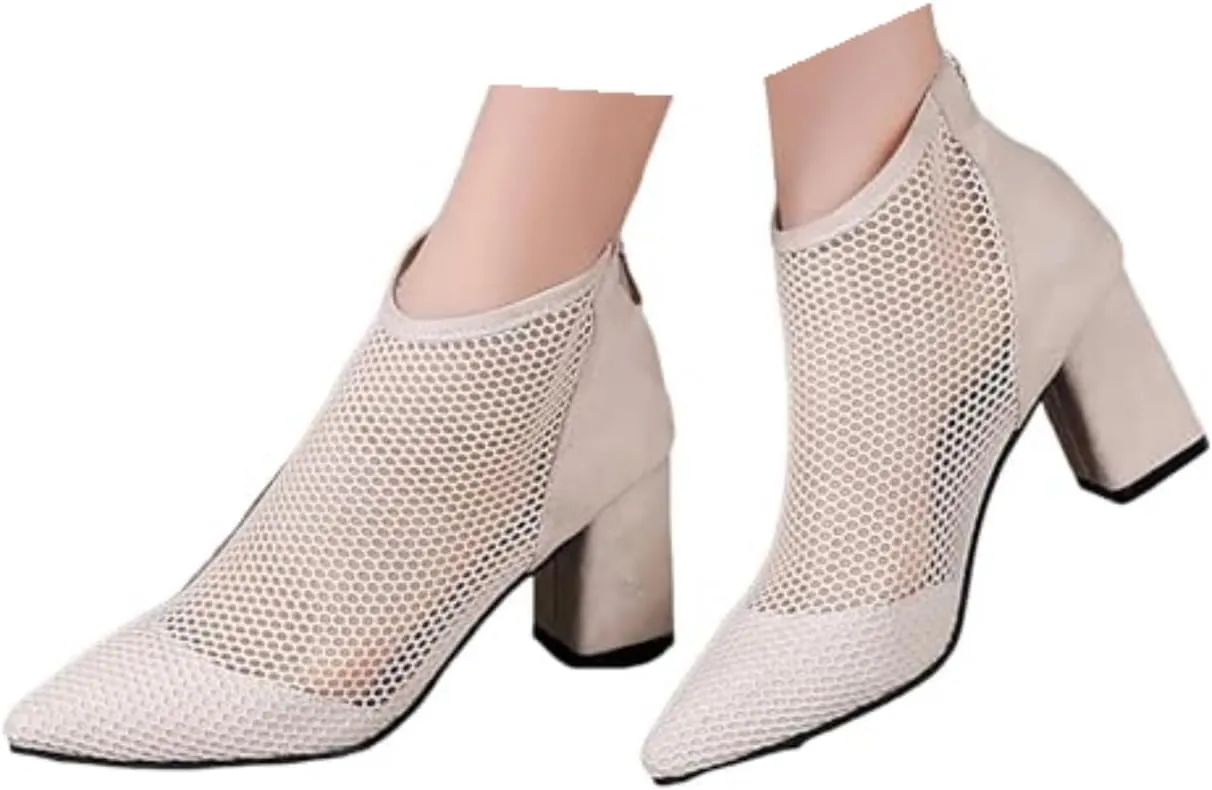 Women's Black Ankle Boot, Pointed Toe, Stiletto Heel, Rhinestone Embellished, Size 37, Mesh, All Seasons, Ankle-High Bootie
