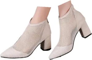 Women's Black Ankle Boot, Pointed Toe, Stiletto Heel, Rhinestone Embellished, Size 37, Mesh, All Seasons, Ankle-High Bootie