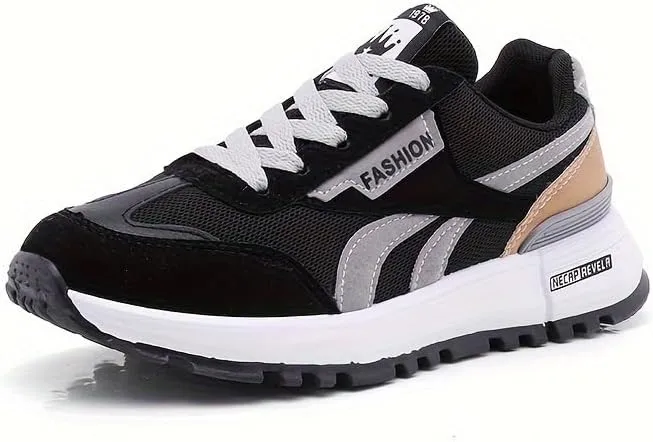 Women's Casual Colorblock Sneakers, Lace Up Platform Soft Sole Walking Shoes, Lightweight Low-top Trainers
