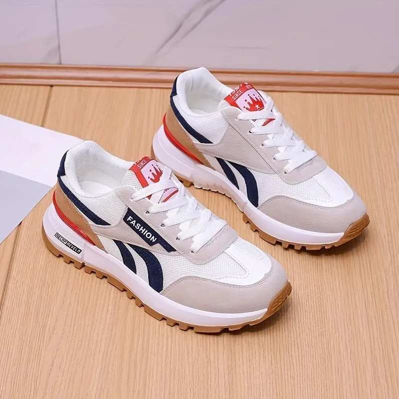 Women's Casual Colorblock Sneakers, Lace Up Platform Soft Sole Walking Shoes, Lightweight Low-top Trainers