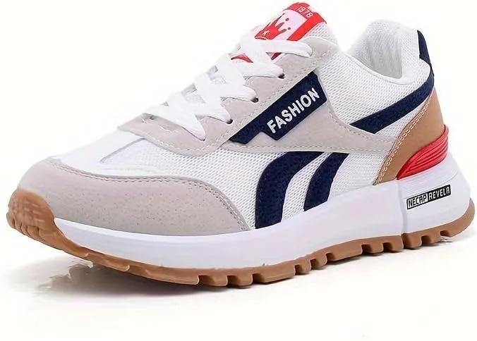 Women's Casual Colorblock Sneakers, Lace Up Platform Soft Sole Walking Shoes, Lightweight Low-top Trainers