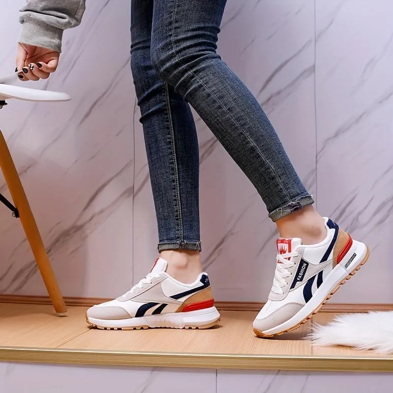 Women's Casual Colorblock Sneakers, Lace Up Platform Soft Sole Walking Shoes, Lightweight Low-top Trainers