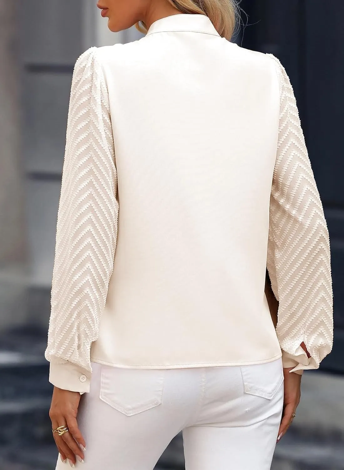 Womens Casual Sheer Long Sleeve V Neck Shirts Flowy Business Work Blouses,S-XXL