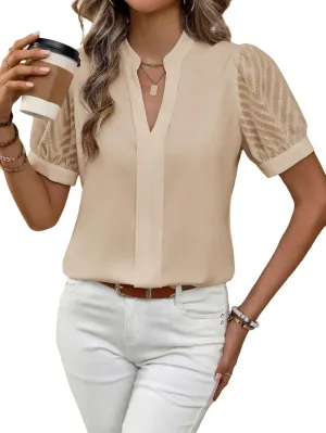 Womens Casual Sheer Long Sleeve V Neck Shirts Flowy Business Work Blouses,S-XXL