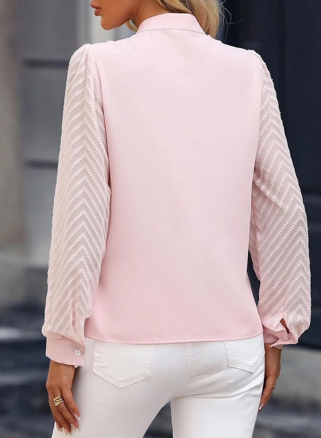 Womens Casual Sheer Long Sleeve V Neck Shirts Flowy Business Work Blouses,S-XXL