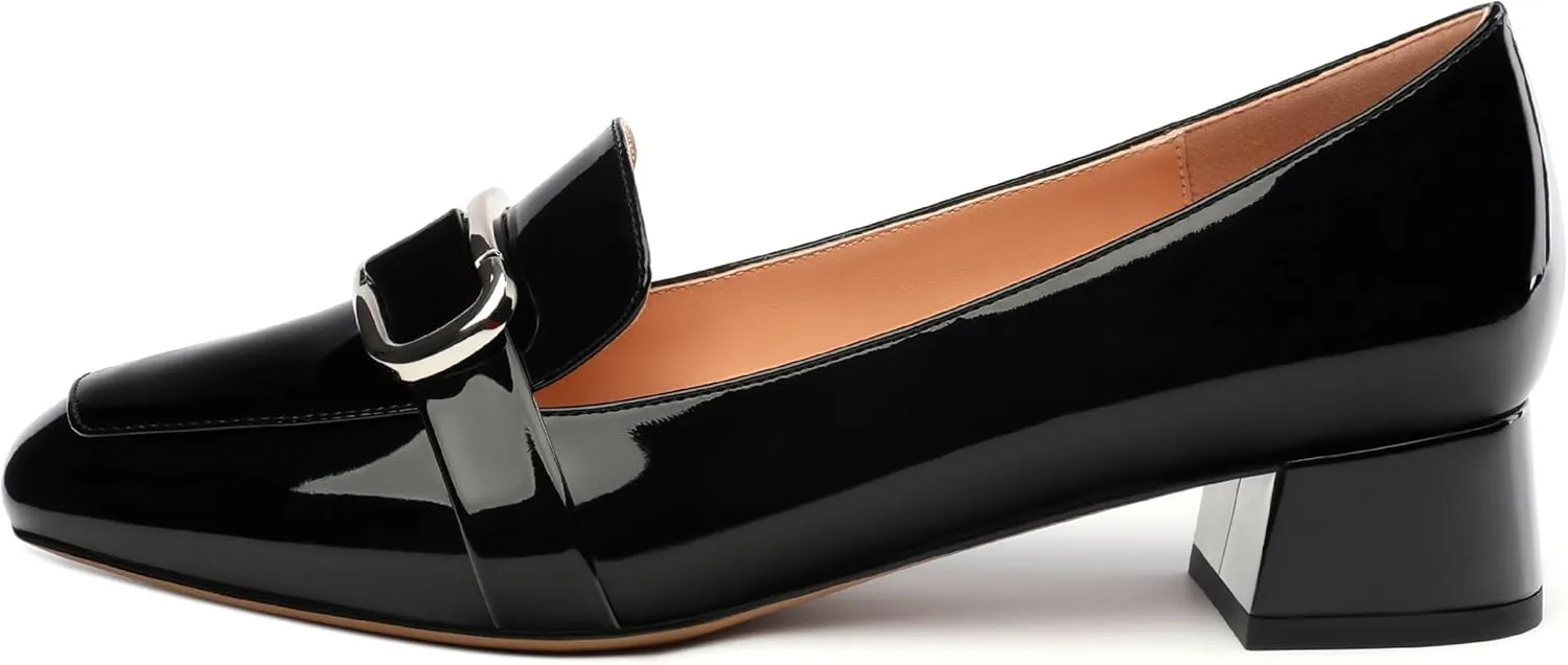 Women's Chunky Heel Casual Shoes, Square Closed Toe Chunky Heel Loafers Pumps, Elegant Comfortable Casual Slip On Office Party Shoes