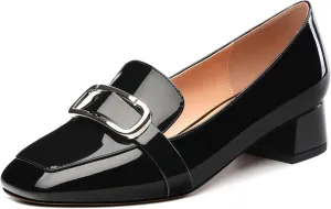 Women's Chunky Heel Casual Shoes, Square Closed Toe Chunky Heel Loafers Pumps, Elegant Comfortable Casual Slip On Office Party Shoes