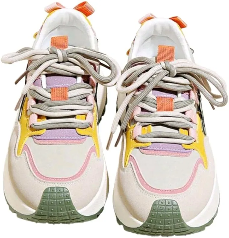 Womens Chunky Sneakers, Platform, Colorblock Design, Stylish Casual Shoes, Green Combo, US 8