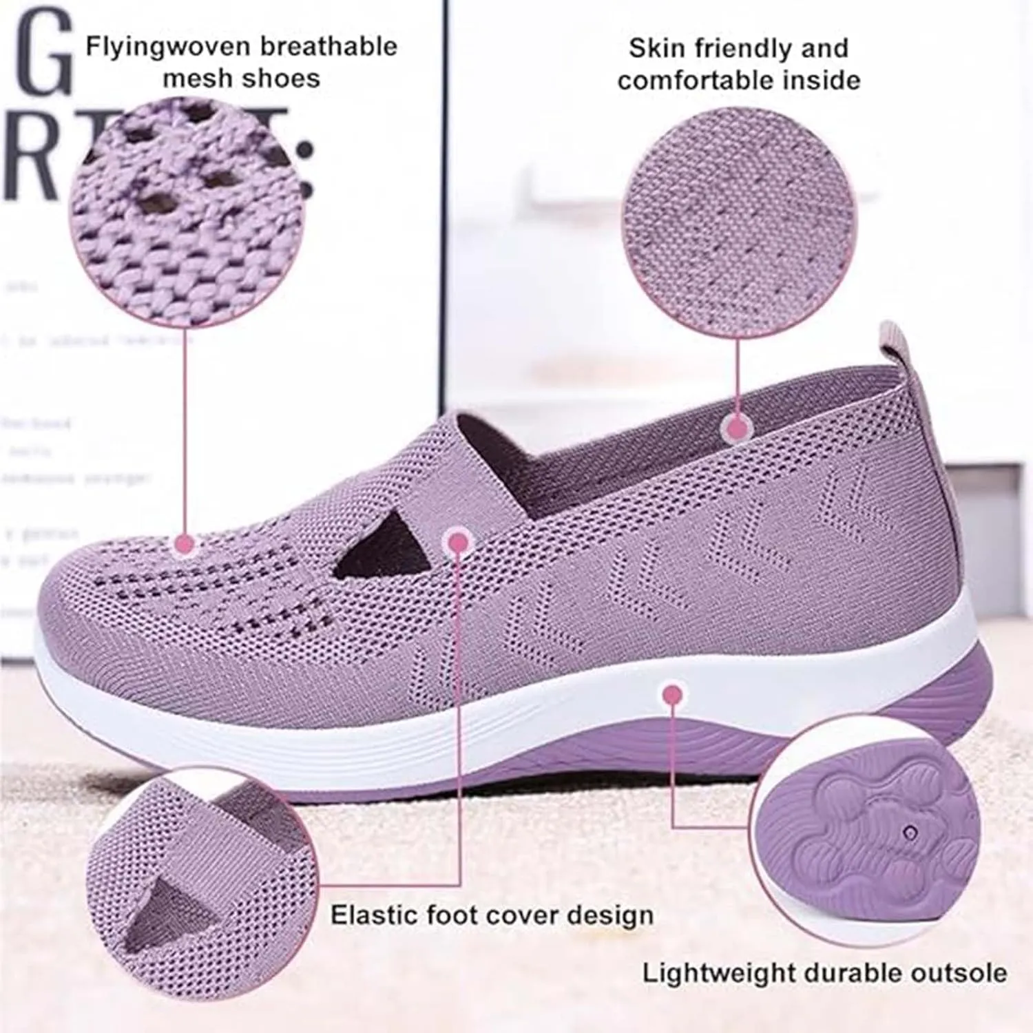 Women's Comfortable Breathable Knitted Sneakers, Cut-Out Woven Orthopedic Sneakers, Slip-On Sneakers for Women