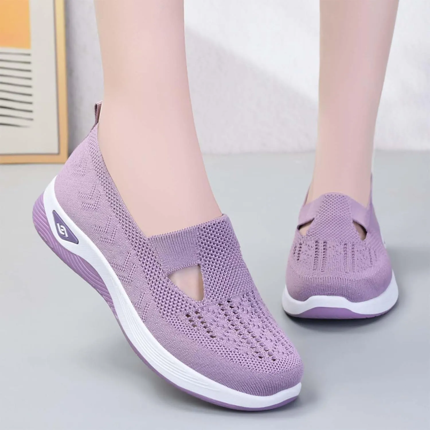 Women's Comfortable Breathable Knitted Sneakers, Cut-Out Woven Orthopedic Sneakers, Slip-On Sneakers for Women