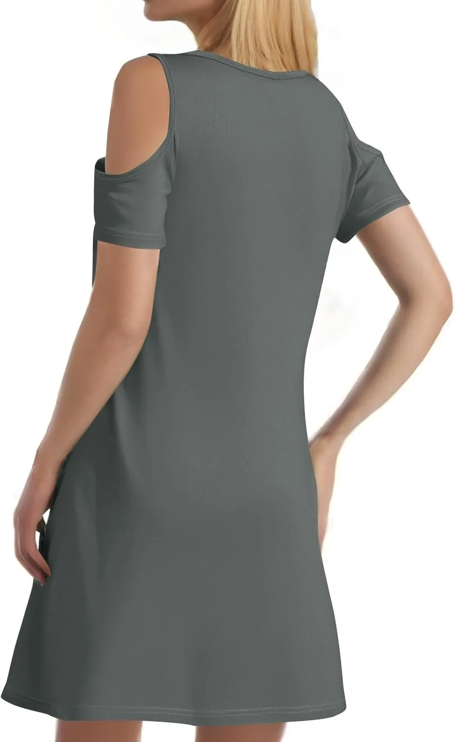 Women's Dresses 2025 Casual Summer Cold Shoulder Scoop Neck Short Sleeve Spaghetti Strap Sundresses with O Ring, S-3XL