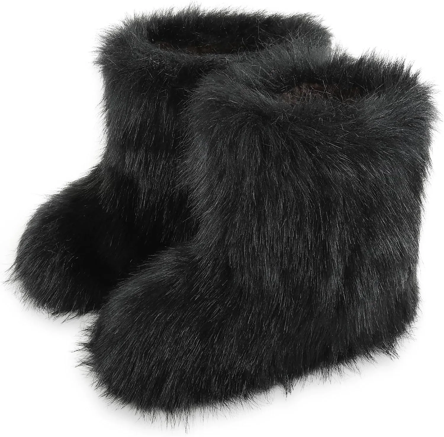 Women's Faux Fur Boots Furry Snow Boots Fuzzy Winter Shoes Fluffy Mid-Calf Flat Boots