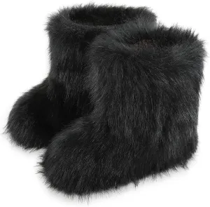 Women's Faux Fur Boots Furry Snow Boots Fuzzy Winter Shoes Fluffy Mid-Calf Flat Boots