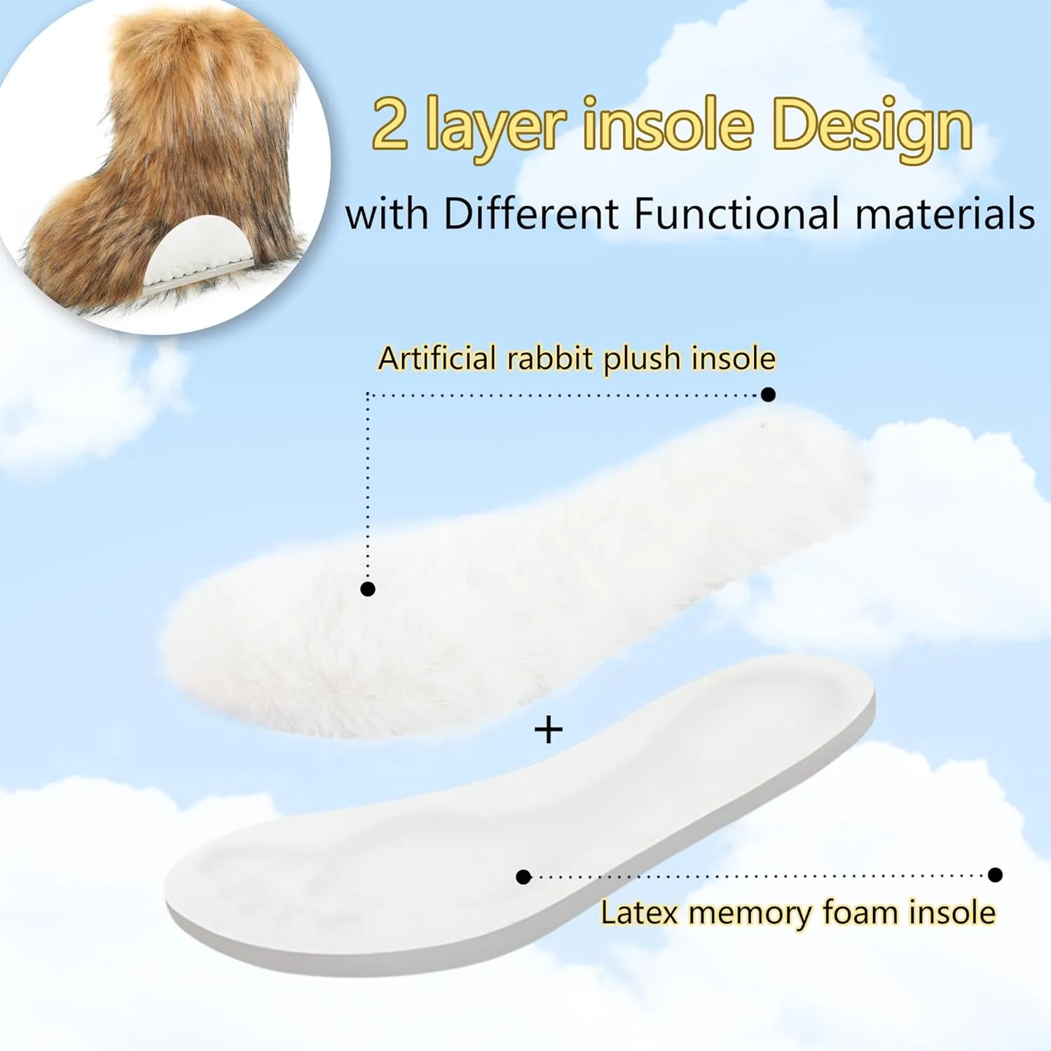Women's Faux Fur Boots Furry Snow Boots Fuzzy Winter Shoes Fluffy Mid-Calf Flat Boots