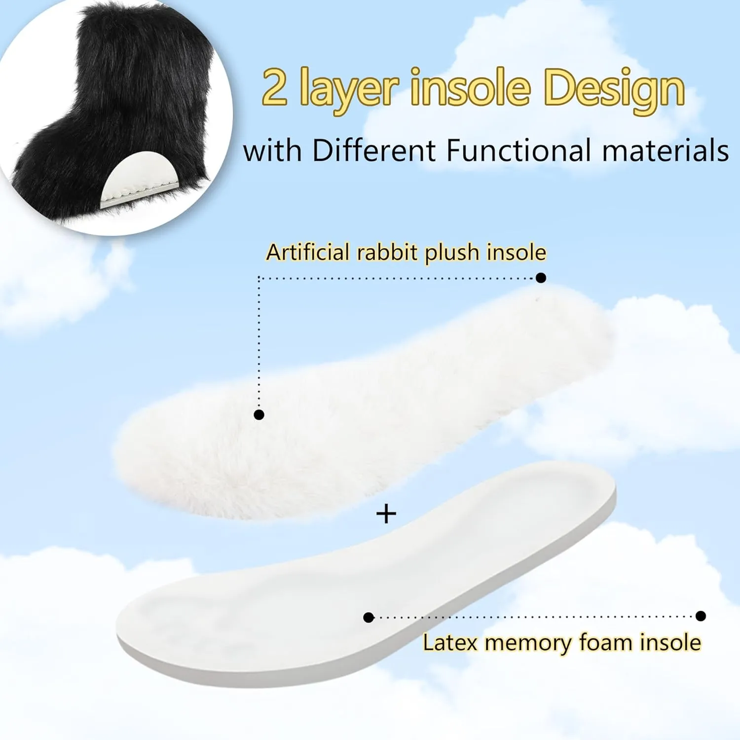 Women's Faux Fur Boots Furry Snow Boots Fuzzy Winter Shoes Fluffy Mid-Calf Flat Boots
