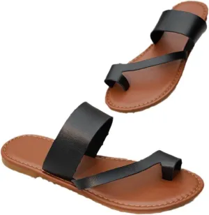 Womens Flat Straps Sandals, Women's Summer Slip On Flat Bunion Sandals Orthopedic, Fashion Toe Ring Slides Flip Flops, for Flat Feet and Plantar Fasciitis Orthopedic Toe Post Sand