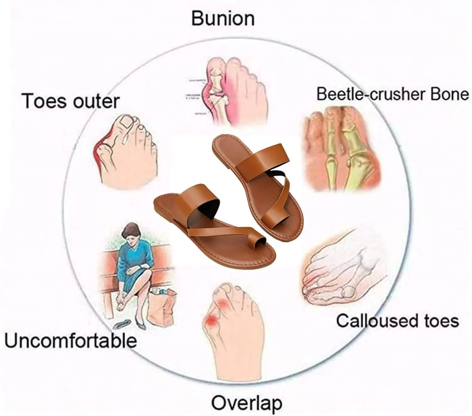 Womens Flat Straps Sandals, Women's Summer Slip On Flat Bunion Sandals Orthopedic, Fashion Toe Ring Slides Flip Flops, for Flat Feet and Plantar Fasciitis Orthopedic Toe Post Sand