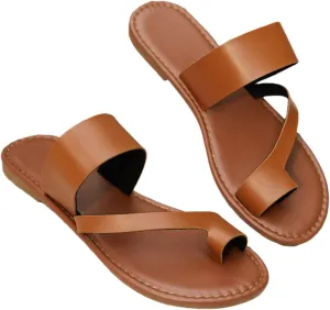Womens Flat Straps Sandals, Women's Summer Slip On Flat Bunion Sandals Orthopedic, Fashion Toe Ring Slides Flip Flops, for Flat Feet and Plantar Fasciitis Orthopedic Toe Post Sand