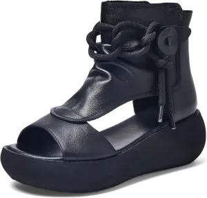Women's High Top Leather Sandals Open Toe Boot Sandals for Women