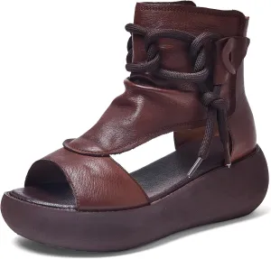 Women's High Top Leather Sandals Open Toe Boot Sandals for Women