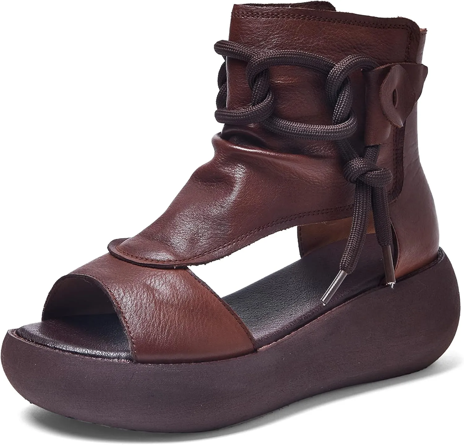 Women's High Top Leather Sandals Open Toe Boot Sandals for Women