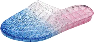 Womens Jelly Shoes, White Jellies Sandals Glitter Clear Flats Slip On Summer Beach Slippers Transparent Closed Toe Soft Slide