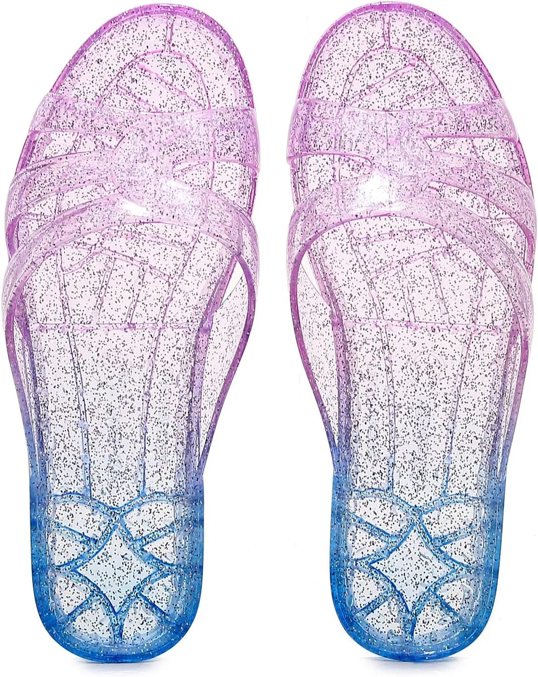 Womens Jelly Shoes, White Jellies Sandals Glitter Clear Flats Slip On Summer Beach Slippers Transparent Closed Toe Soft Slide