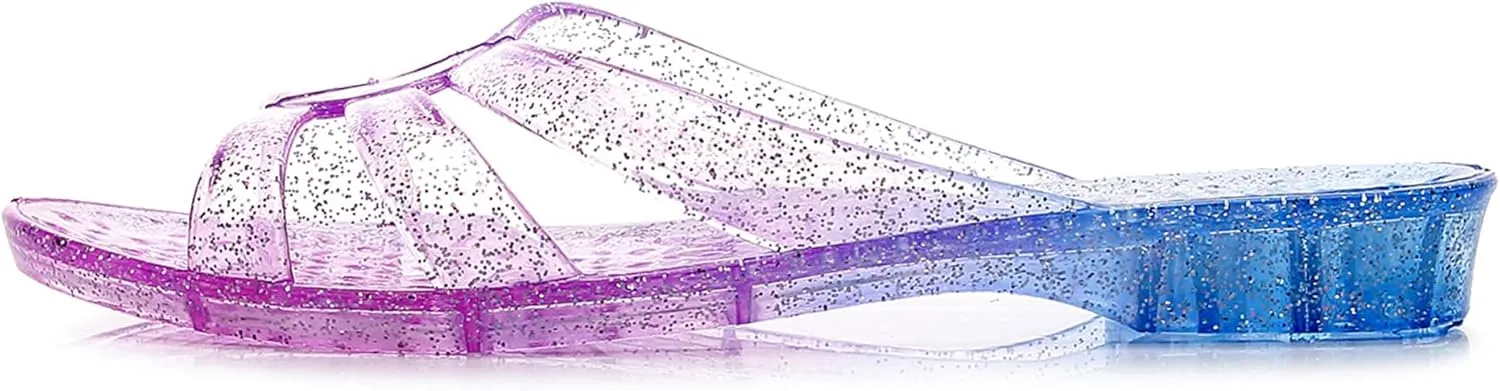 Womens Jelly Shoes, White Jellies Sandals Glitter Clear Flats Slip On Summer Beach Slippers Transparent Closed Toe Soft Slide