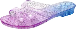 Womens Jelly Shoes, White Jellies Sandals Glitter Clear Flats Slip On Summer Beach Slippers Transparent Closed Toe Soft Slide