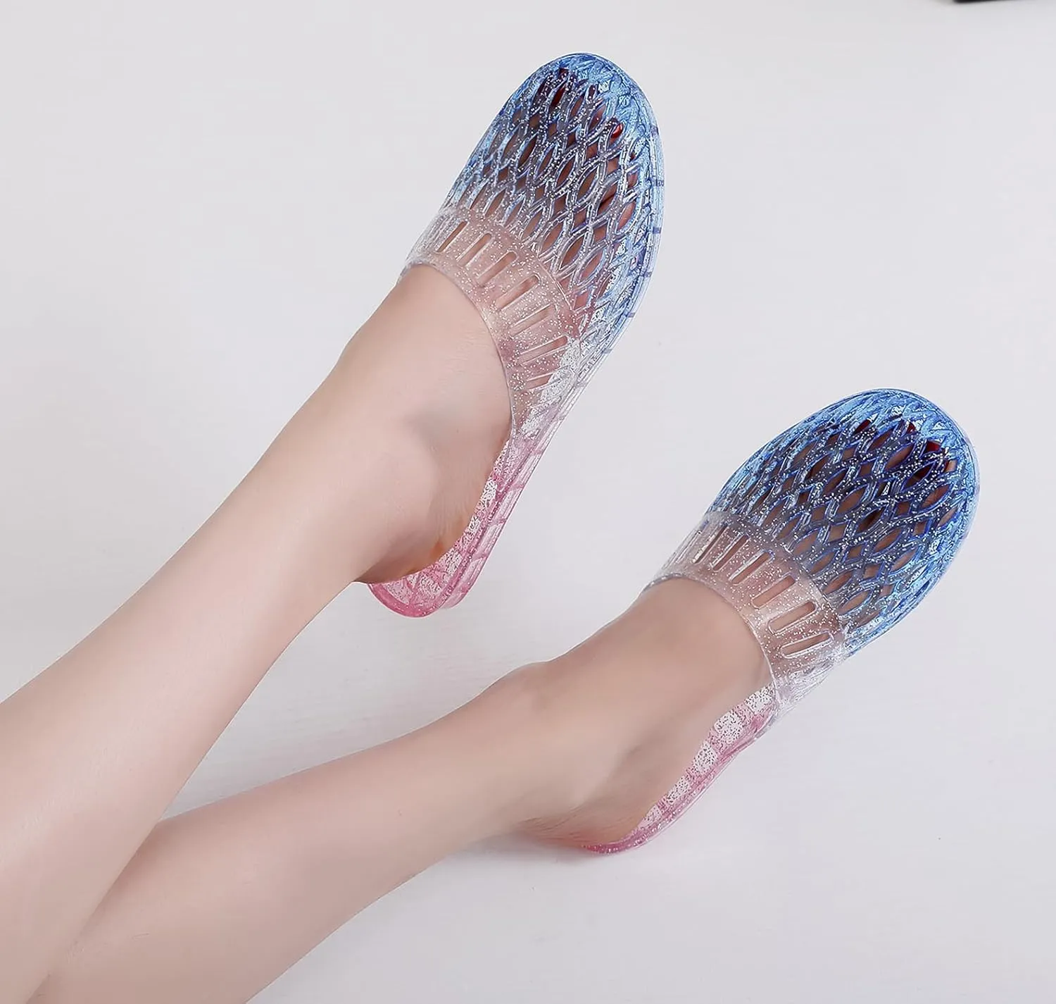 Womens Jelly Shoes, White Jellies Sandals Glitter Clear Flats Slip On Summer Beach Slippers Transparent Closed Toe Soft Slide