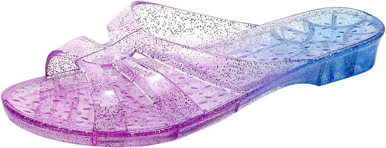 Womens Jelly Shoes, White Jellies Sandals Glitter Clear Flats Slip On Summer Beach Slippers Transparent Closed Toe Soft Slide