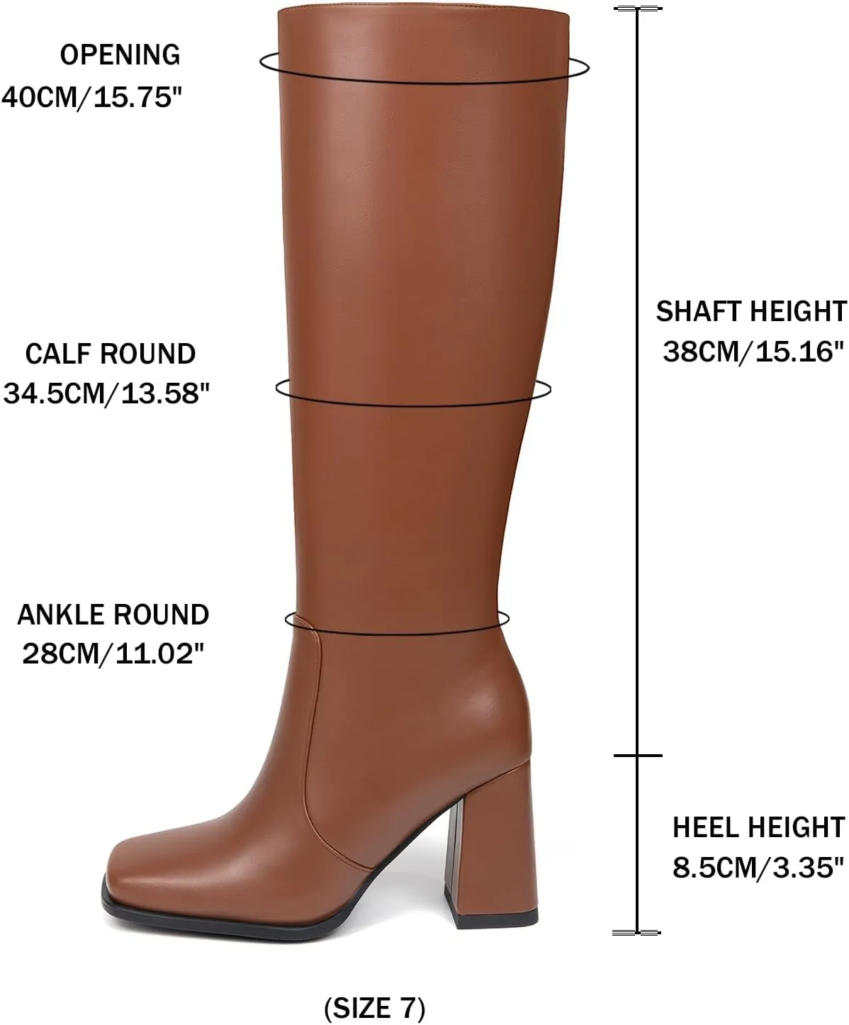 Women's Knee High Boots Faux Leather Square To Tall Boots Fashion Chunky Block Heel Long Boots with Side Zip