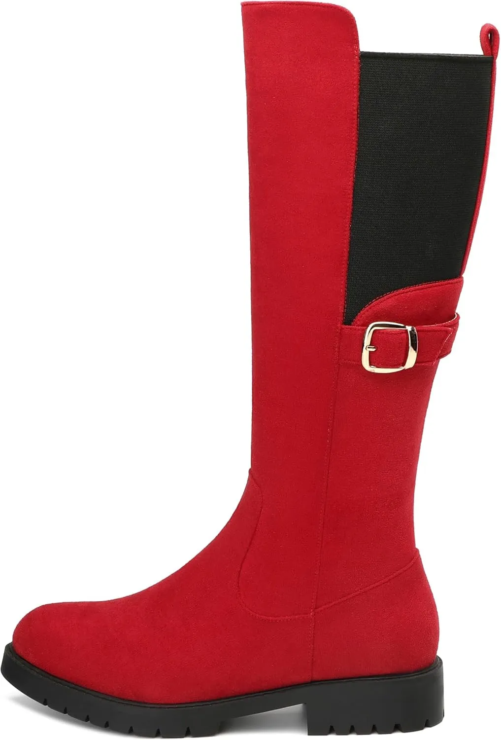 Women's Knee High Boots, Side Zip Low Heel Knee High Booties, Round Toe Fashion Buckle Solid Suede Knee High Boots for Women