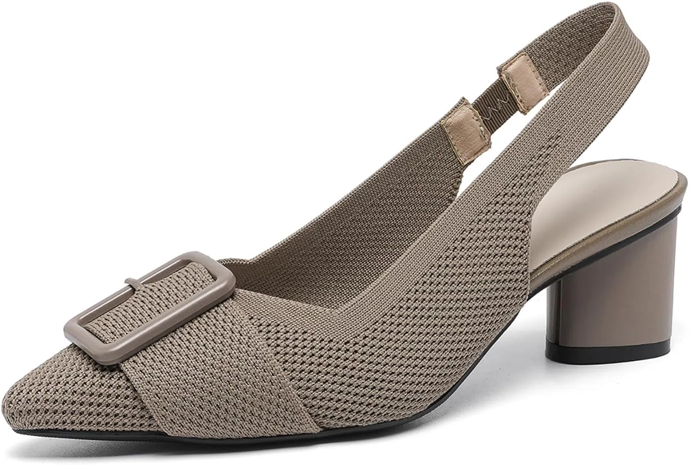 Women'S Knitted Elastic Strap Slingback chunky Heels Pumps Comfortable breathe Closed Pointed Toe mid block heel sandals Casual Party Dress Work Office Heels