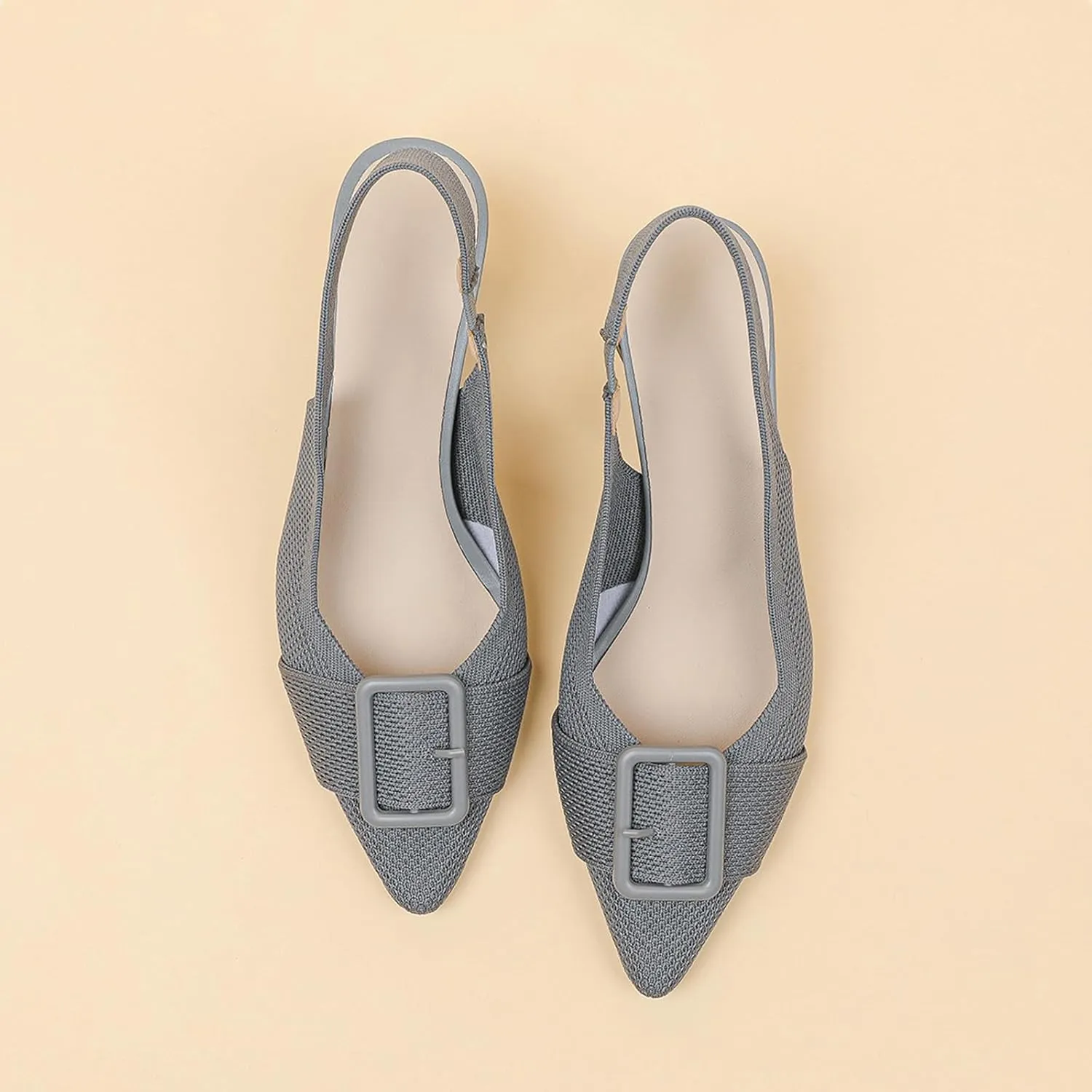 Women'S Knitted Elastic Strap Slingback chunky Heels Pumps Comfortable breathe Closed Pointed Toe mid block heel sandals Casual Party Dress Work Office Heels