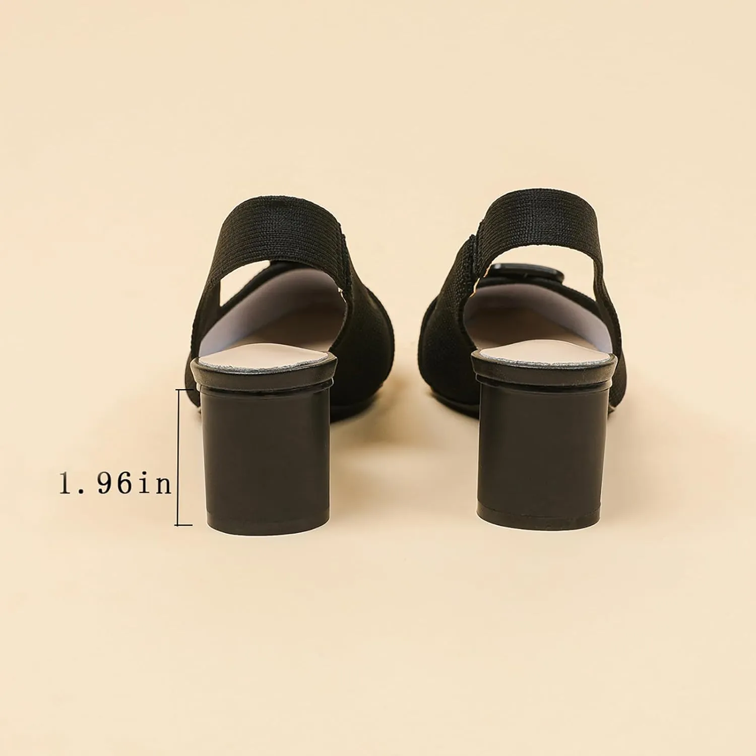 Women'S Knitted Elastic Strap Slingback chunky Heels Pumps Comfortable breathe Closed Pointed Toe mid block heel sandals Casual Party Dress Work Office Heels