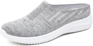 Women's Knitted Slip On Lightweight Mule Sneakers, Comfort Open Back Flats Fashion Mesh Breathe Loafer