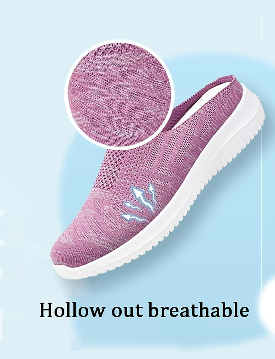 Women's Knitted Slip On Lightweight Mule Sneakers, Comfort Open Back Flats Fashion Mesh Breathe Loafer