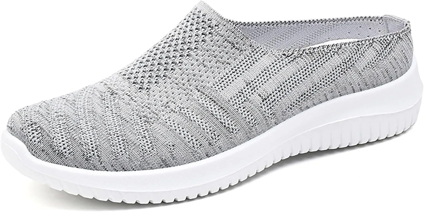 Women's Knitted Slip On Lightweight Mule Sneakers, Comfort Open Back Flats Fashion Mesh Breathe Loafer