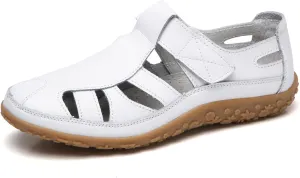 Women's Leather Cutout Hook and Loop Soft Sole Slip On Loafers with Arch Support,Comfortable Breathable Outdoor Walking Shoes Fashion Casual Shoes