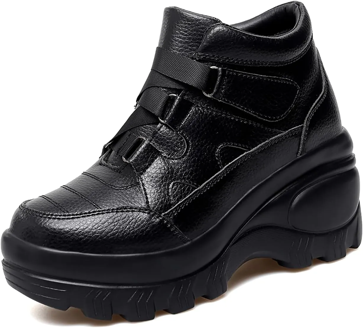 Women's Leather Orthopedic Chunky Platform Ankle Boots with Hook Loop Retro Comfortable Round Toe Arch Support Wedge Booties Casual Anti-slip Daily Work Walking Shoes
